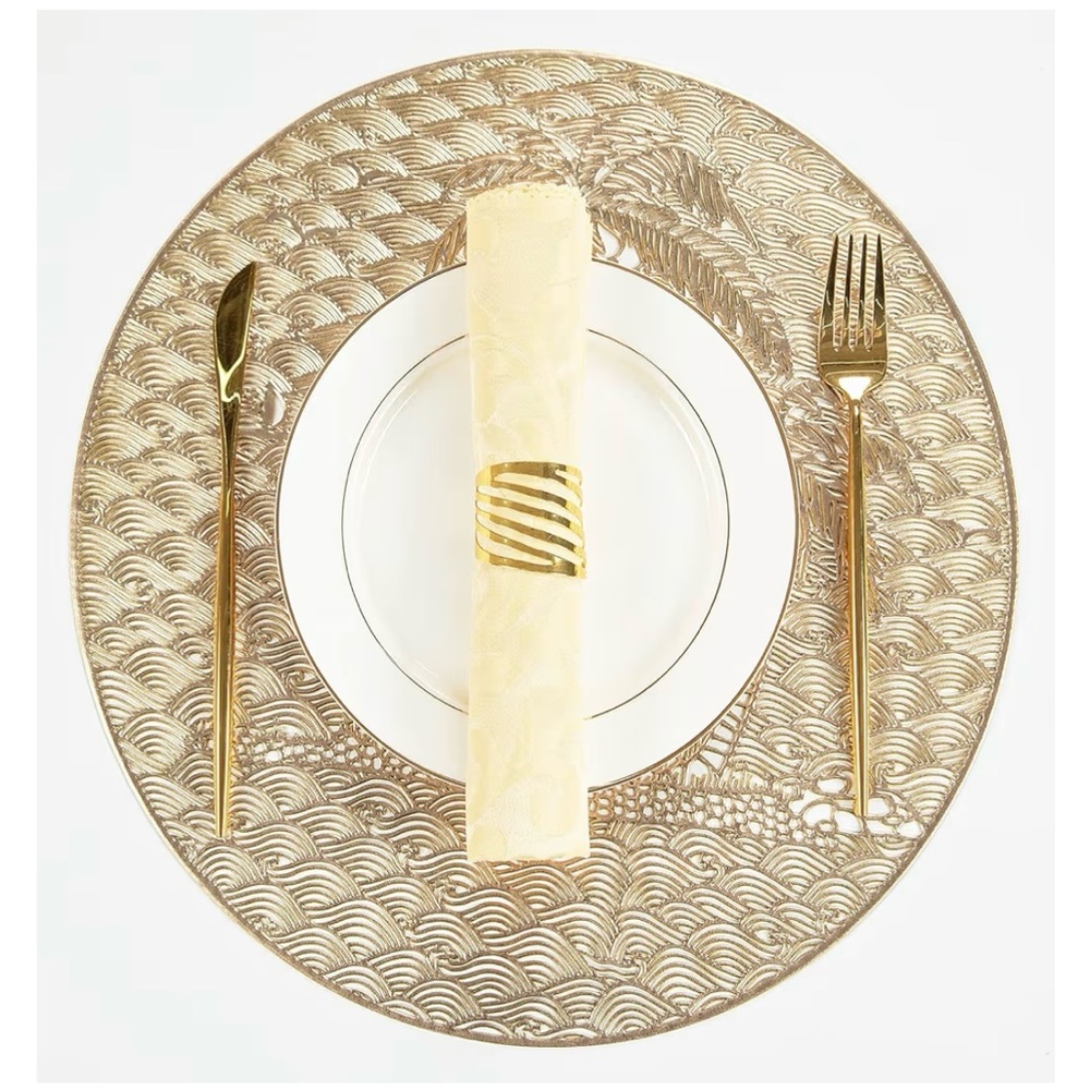 Round Gold Placemats Set of 6 Island and Coconut Trees